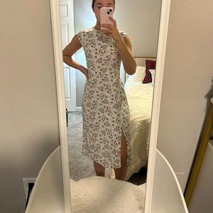 Petite White Multi-Colored Floral Midi Dress